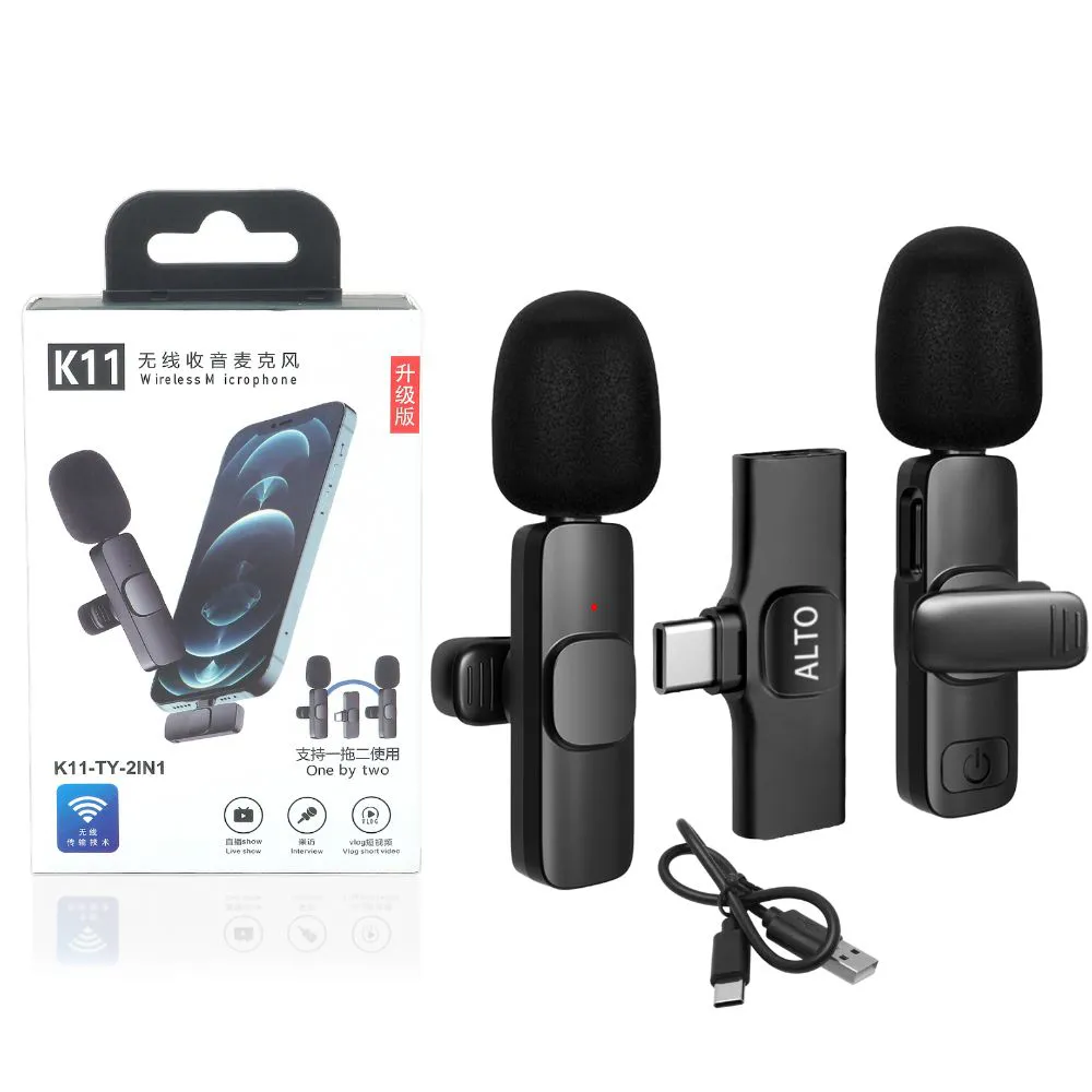 MICROFONE DE LAPELA SEM FIO 2 EM 1 - TIPO-C